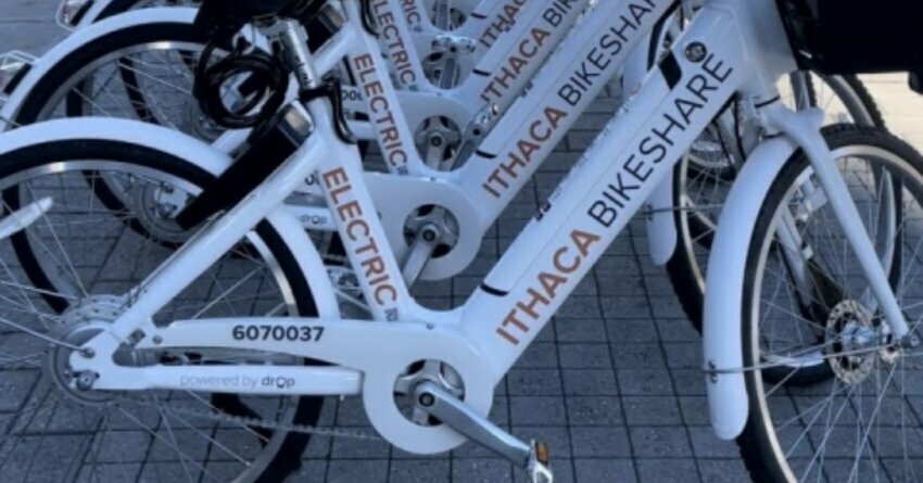 White e-bikes Ithaca Bikeshare Carbon Neutrality Cornell