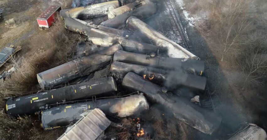 Norfolk Southern Train derailment. freight cars 