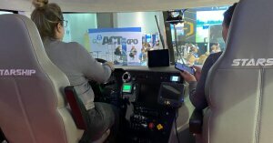 Two white women sit in the front seats of Shell's Starship 3.0.