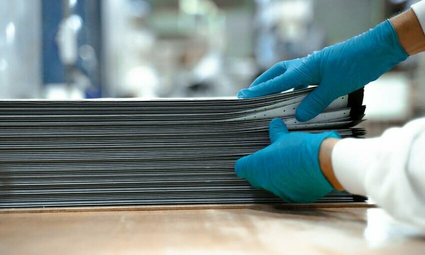 Lab worker sorts through supplies